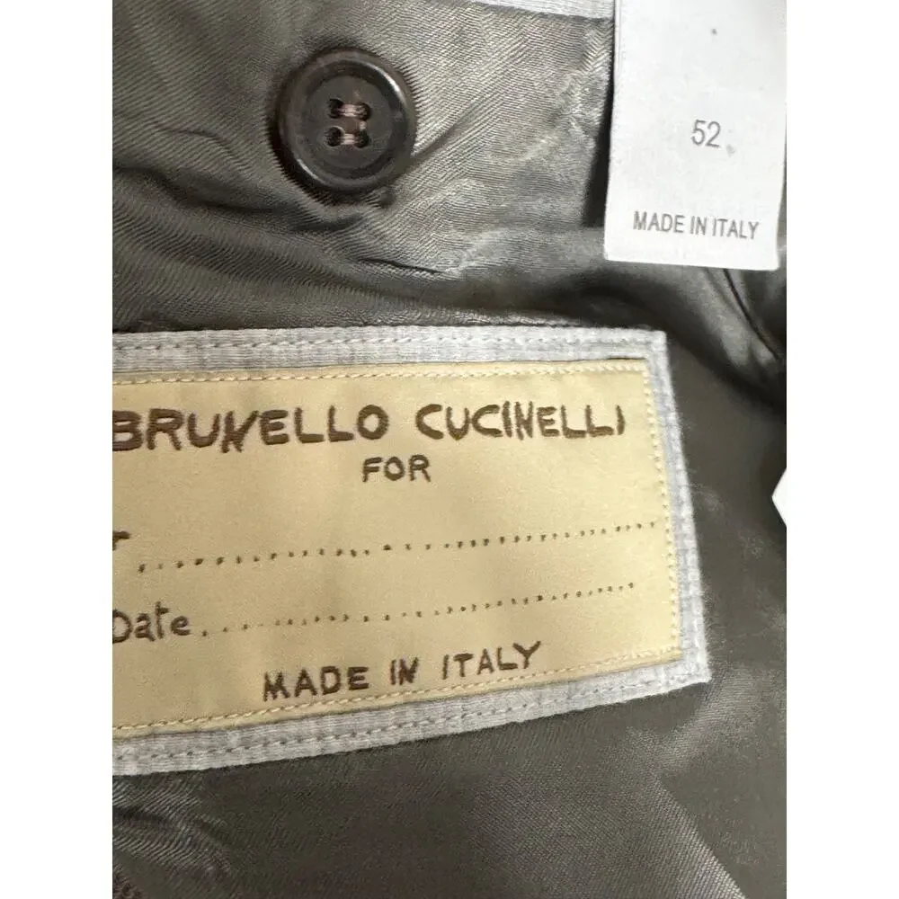 Brunello Cucinelli Peach Taupe Plaid Blazer Sport Jacket 52 IT 42R US Linen Silk